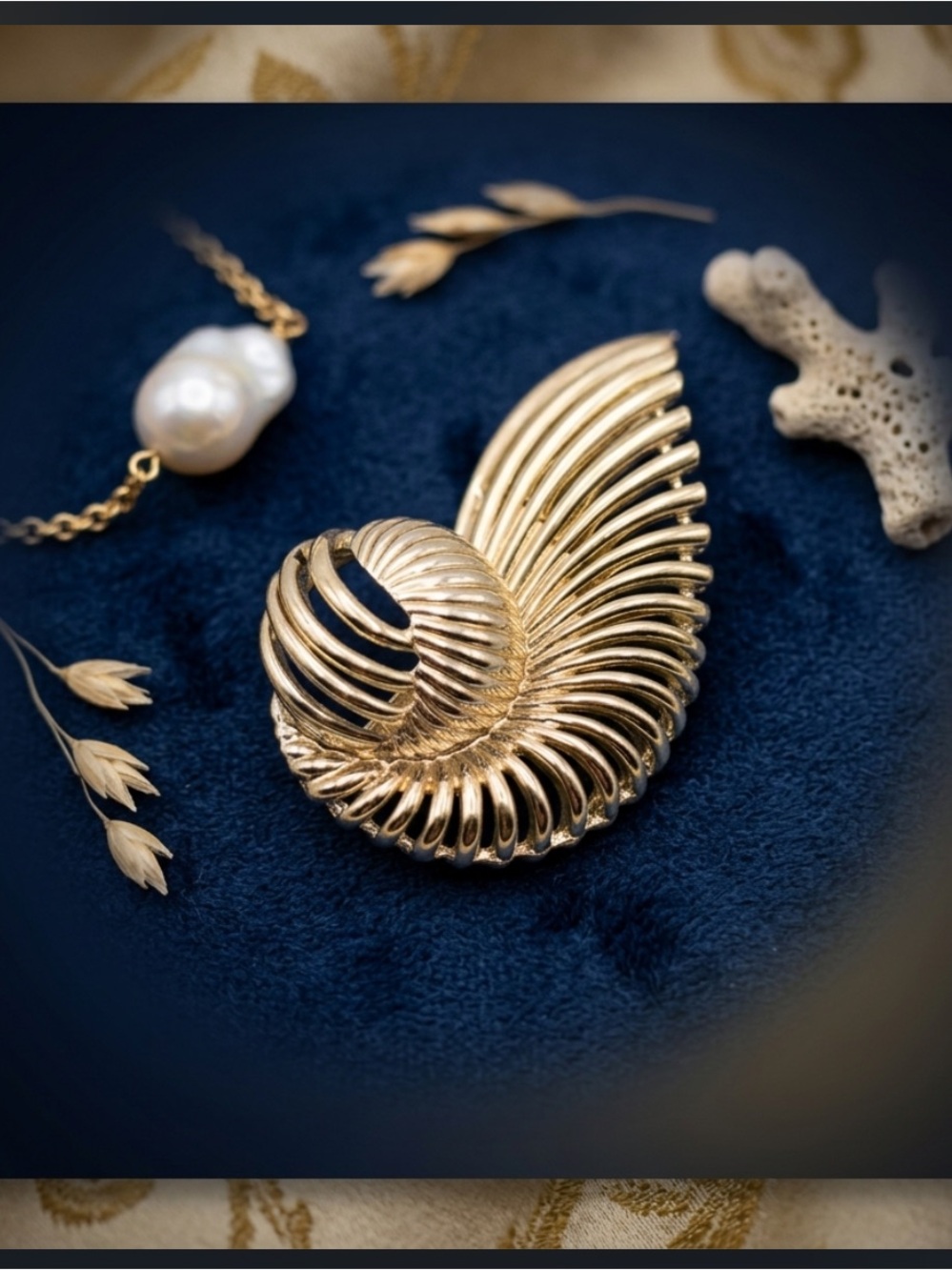Mid Century Modern Marboux Gold Tone Shell Swirl Brooch